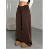 image:imageWomens Drawstring Waist Straight Streetwear Long Wide Leg Pants Casual Loose Baggy Workout Long Fall SweatpantsSoft Brown