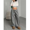 image:imageWomens Drawstring Waist Straight Streetwear Long Wide Leg Pants Casual Loose Baggy Workout Long Fall SweatpantsSoft Grey