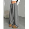 image:imageWomens Drawstring Waist Straight Streetwear Long Wide Leg Pants Casual Loose Baggy Workout Long Fall SweatpantsSoft Grey
