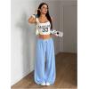 image:imageWomens Drawstring Waist Straight Streetwear Long Wide Leg Pants Casual Loose Baggy Workout Long Fall SweatpantsSolid Blue