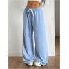 image:imageWomens Drawstring Waist Straight Streetwear Long Wide Leg Pants Casual Loose Baggy Workout Long Fall SweatpantsSolid Blue