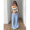image:imageWomens Drawstring Waist Straight Streetwear Long Wide Leg Pants Casual Loose Baggy Workout Long Fall SweatpantsSolid Blue