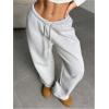image:imageWomens Drawstring Waist Straight Streetwear Long Wide Leg Pants Casual Loose Baggy Workout Long Fall SweatpantsSweatpant Pure Light Grey