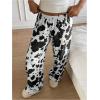 image:imageWomens High Waisted Wide Leg Pants Casual Cow Graphic Baggy Pajama Pants TrousersBlack With White