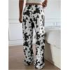 image:imageWomens High Waisted Wide Leg Pants Casual Cow Graphic Baggy Pajama Pants TrousersBlack With White