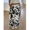 image:imageWomens High Waisted Wide Leg Pants Casual Cow Graphic Baggy Pajama Pants TrousersBlack With White