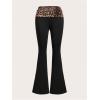 image:imageWomens Leopard Print Foldover Color Block Flare Pants Elastic High Waisted Bell BottomsBlack