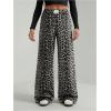 image:imageWomens Leopard Print Wide Leg Pants Patched Elastic Waist Casual Loose TrousersBlack