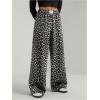 image:imageWomens Leopard Print Wide Leg Pants Patched Elastic Waist Casual Loose TrousersBlack