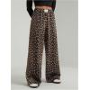 image:imageWomens Leopard Print Wide Leg Pants Patched Elastic Waist Casual Loose TrousersBrown