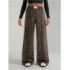 image:imageWomens Leopard Print Wide Leg Pants Patched Elastic Waist Casual Loose TrousersBrown