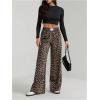 image:imageWomens Leopard Print Wide Leg Pants Patched Elastic Waist Casual Loose TrousersBrown