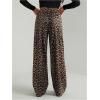 image:imageWomens Leopard Print Wide Leg Pants Patched Elastic Waist Casual Loose TrousersBrown