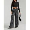 image:imageWomens Leopard Print Wide Leg Pants Patched Elastic Waist Casual Loose TrousersDark Grey