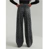 image:imageWomens Leopard Print Wide Leg Pants Patched Elastic Waist Casual Loose TrousersDark Grey