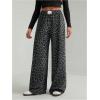 image:imageWomens Leopard Print Wide Leg Pants Patched Elastic Waist Casual Loose TrousersDark Grey