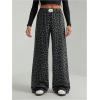 image:imageWomens Leopard Print Wide Leg Pants Patched Elastic Waist Casual Loose TrousersDark Grey