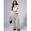 image:imageWomens Leopard Print Wide Leg Pants Patched Elastic Waist Casual Loose TrousersLight Grey