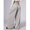 image:imageWomens Leopard Print Wide Leg Pants Patched Elastic Waist Casual Loose TrousersLight Grey