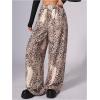 image:imageWomens Leopard Print Wide Leg Pants Patched Elastic Waist Casual Loose TrousersLight Pink