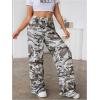 image:imageWomens Leopard Print Wide Leg Pants Patched Elastic Waist Casual Loose TrousersMix Grey