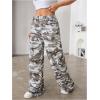 image:imageWomens Leopard Print Wide Leg Pants Patched Elastic Waist Casual Loose TrousersMix Grey