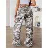 image:imageWomens Leopard Print Wide Leg Pants Patched Elastic Waist Casual Loose TrousersMix Grey