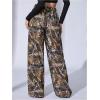 image:imageWomens Leopard Print Wide Leg Pants Patched Elastic Waist Casual Loose TrousersMulticolor