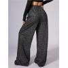 image:imageWomens Leopard Print Wide Leg Pants Patched Elastic Waist Casual Loose TrousersMulticolor Dark
