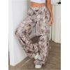 image:imageWomens Leopard Print Wide Leg Pants Patched Elastic Waist Casual Loose TrousersMulticolor Grey