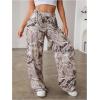 image:imageWomens Leopard Print Wide Leg Pants Patched Elastic Waist Casual Loose TrousersMulticolor Grey