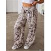 image:imageWomens Leopard Print Wide Leg Pants Patched Elastic Waist Casual Loose TrousersMulticolor Grey