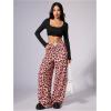 image:imageWomens Leopard Print Wide Leg Pants Patched Elastic Waist Casual Loose TrousersMulticolor Pink
