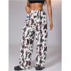 image:imageWomens Leopard Print Wide Leg Pants Patched Elastic Waist Casual Loose TrousersMulticolor White