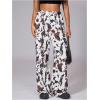 image:imageWomens Leopard Print Wide Leg Pants Patched Elastic Waist Casual Loose TrousersMulticolor White