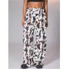 image:imageWomens Leopard Print Wide Leg Pants Patched Elastic Waist Casual Loose TrousersMulticolor White