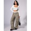 image:imageWomens Leopard Print Wide Leg Pants Patched Elastic Waist Casual Loose TrousersMulticolor Yellow