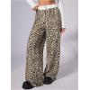 image:imageWomens Leopard Print Wide Leg Pants Patched Elastic Waist Casual Loose TrousersMulticolor Yellow