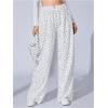 image:imageWomens Leopard Print Wide Leg Pants Patched Elastic Waist Casual Loose TrousersWhite