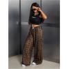 image:imageWomens Leopard Print Wide Leg Pants Patched Elastic Waist Casual Loose TrousersYellow