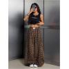 image:imageWomens Leopard Print Wide Leg Pants Patched Elastic Waist Casual Loose TrousersYellow