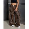 image:imageWomens Leopard Print Wide Leg Pants Patched Elastic Waist Casual Loose TrousersYellow
