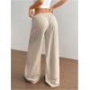image:imageWomens Linen Summer Pants Drawstring Waist Baggy Pant Straight Wide Leg Beach TrousersApricot