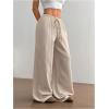 image:imageWomens Linen Summer Pants Drawstring Waist Baggy Pant Straight Wide Leg Beach TrousersApricot