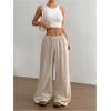 image:imageWomens Linen Summer Pants Drawstring Waist Baggy Pant Straight Wide Leg Beach TrousersApricot