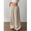 image:imageWomens Linen Summer Pants Drawstring Waist Baggy Pant Straight Wide Leg Beach TrousersApricot