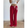 image:imageWomens Number Embroidery Sweatpants Wide Leg Pants Athletic Pants Casual Sports TrousersBurgundy
