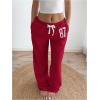 image:imageWomens Number Embroidery Sweatpants Wide Leg Pants Athletic Pants Casual Sports TrousersBurgundy