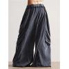 image:imageWomens Ruched Flowy Pants High Waisted Washed Baggy Pants Wide Leg Streetwear TrousersBlack