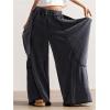 image:imageWomens Ruched Flowy Pants High Waisted Washed Baggy Pants Wide Leg Streetwear TrousersBlack